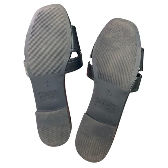 Stratuxx Kaze Womens Size 7 Black Gold Sandal Flats Square Open Toe Shoes - Picture 5 of 5